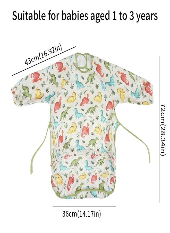 CoolaPeach 2-Pack Long Sleeve Baby Bib,Coverall Baby Bibs for Eating,Waterproof,Attaches to Highchair&Table,Ages 1 to 3 Years(Cars&Dinosaurs) - Image 2