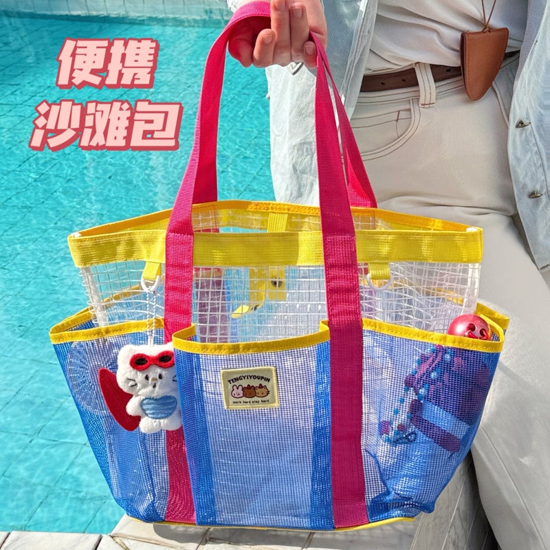 Large Capacity Waterproof Beach Shoulder Bag with Plush Charm - Image 2