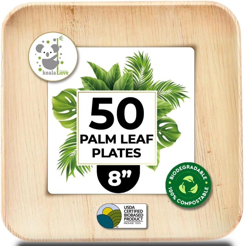 Koala love Palm Leaf Plates Bamboo Paper Plate Disposable 8 Inch 50 Bulk Appetizer Square Party Tableware Pack Biodegradable Compostable Wood Plate Better Plastic By KoalaLove - Image 1
