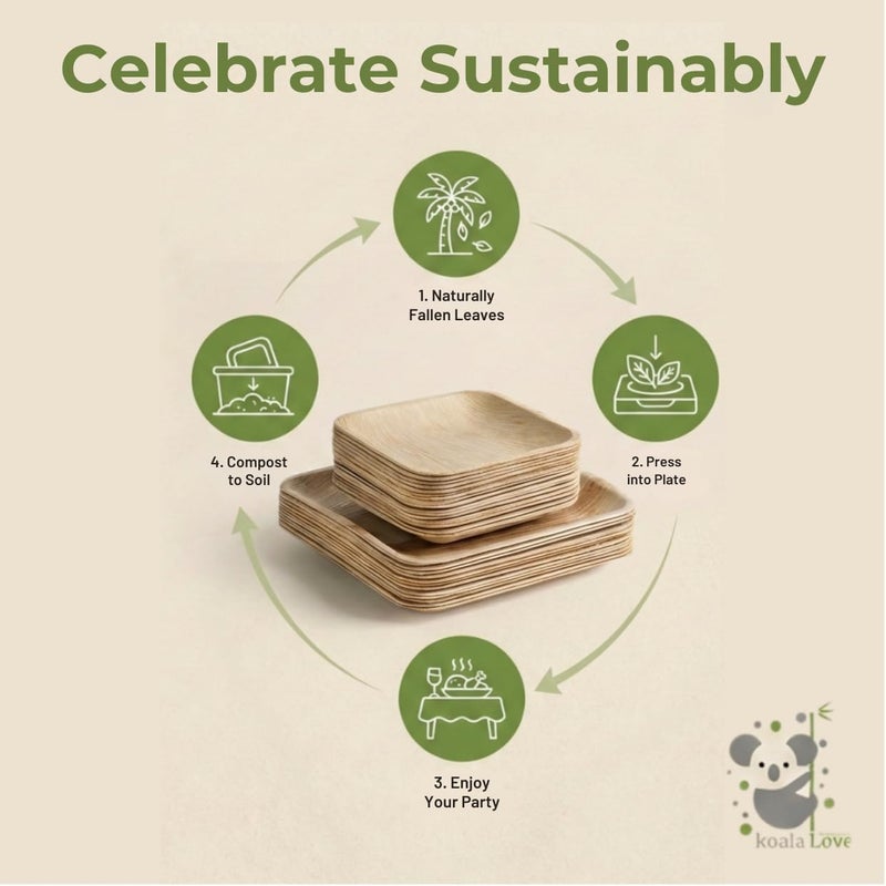 Koala love Palm Leaf Plates Bamboo Paper Plate Disposable 8 Inch 50 Bulk Appetizer Square Party Tableware Pack Biodegradable Compostable Wood Plate Better Plastic By KoalaLove - Image 5