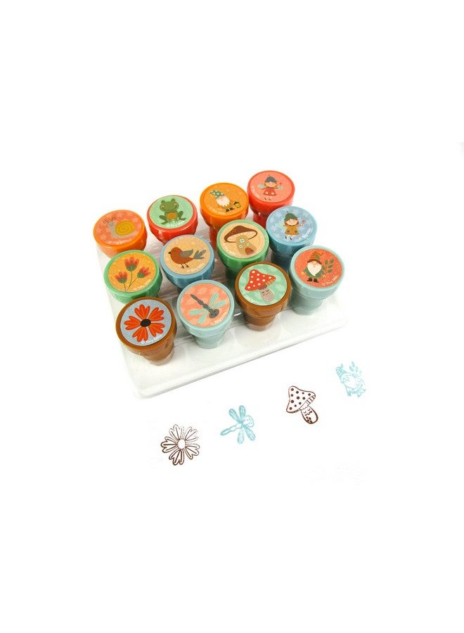 TINYMILLS TINYMILLS 12 Pcs Garden Fairies Mushroom Gnomes Stamp Kit for Kids - Gnomes Garden Fairies Tea Party Self Inking Stamps Gift Party Favors - Image 1