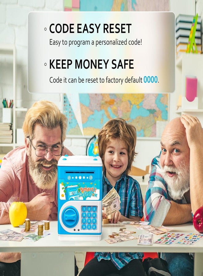Vcertcpl ATM Piggy Bank for Boys Girls, Vcertcpl Mini ATM Coin Bank Money Saving Box with Password Code, Kids Safe Money Jar for Real Money with Auto Grab Bill Slot, Great Gift Toy Bank for Kids (Blue) - Image 2