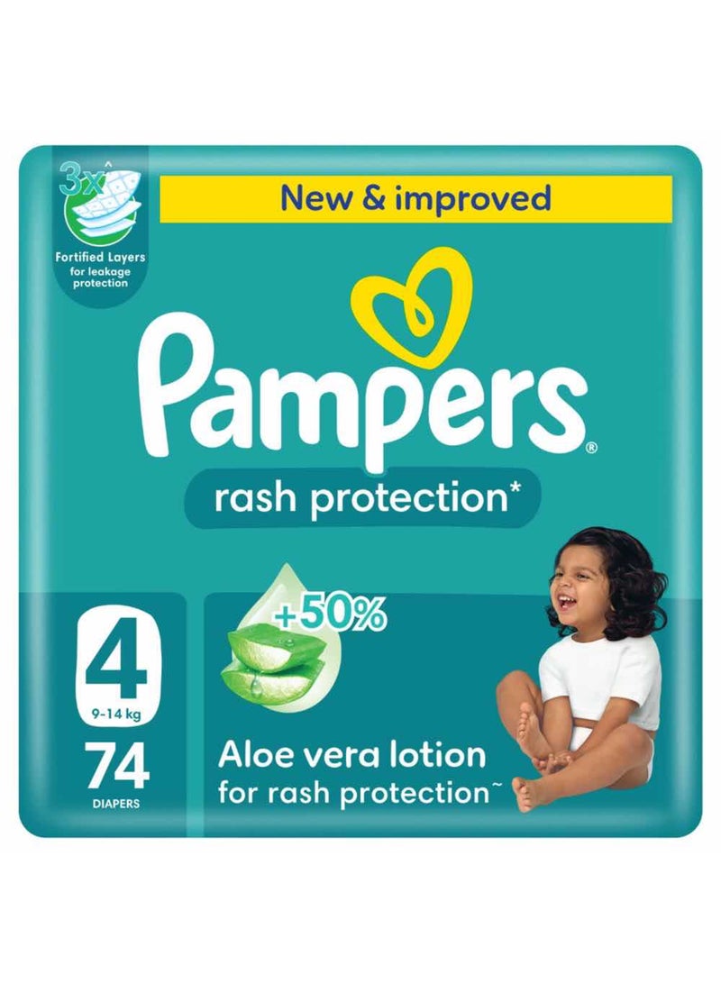 بامبرز Rash Protection Taped Diapers, Size 4, 9-14kg, +50% Aloe Vera Lotion for Rash Protection, Giant Pack - Image 1