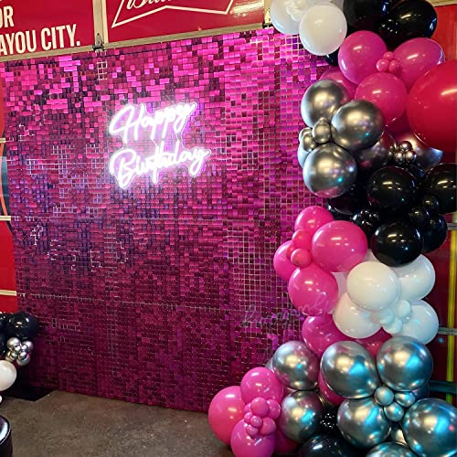 COKAOBE Hot Pink Shimmer Wall Backdrop, 24PCS Square Sequin Shimmer Backdrop Panel, Photo Backdrops for Birthday, Anniversary, Wedding, Graduation & Bachelorette Party Decoration - Image 5