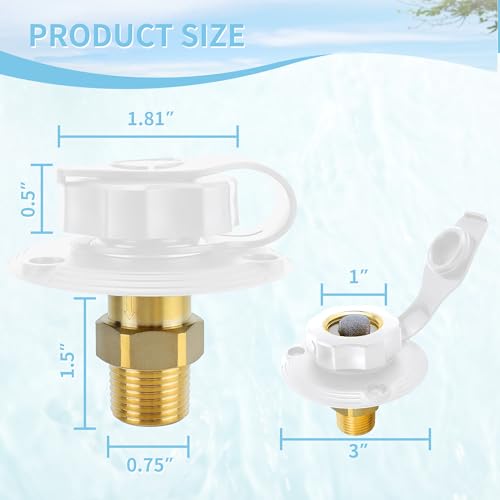 Rvhouse RV City Water Inlet with Brass Check Valve 34 NH Female to 12 NPT Male Flange RV Fresh Water Inlet Durable RV Water Replacement Connection Fittings for RV Camper Motorhome Trailer Marine White - Image 3