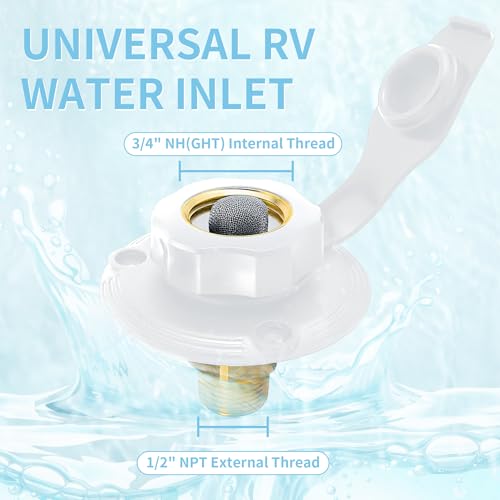 Rvhouse RV City Water Inlet with Brass Check Valve 34 NH Female to 12 NPT Male Flange RV Fresh Water Inlet Durable RV Water Replacement Connection Fittings for RV Camper Motorhome Trailer Marine White - Image 5