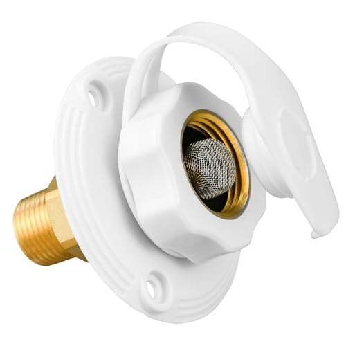 Rvhouse RV City Water Inlet with Brass Check Valve 34 NH Female to 12 NPT Male Flange RV Fresh Water Inlet Durable RV Water Replacement Connection Fittings for RV Camper Motorhome Trailer Marine White - Image 1
