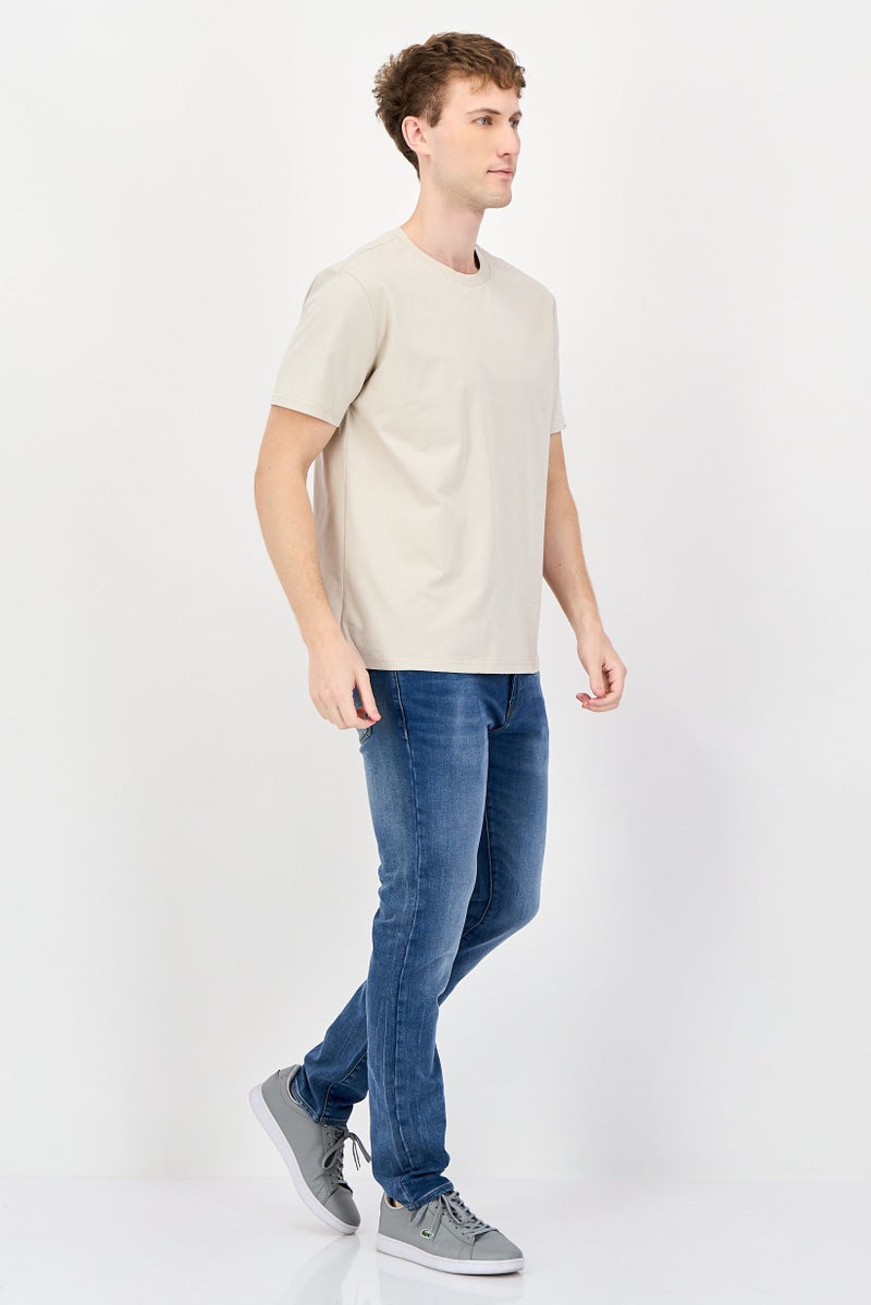 Fudo Men Regular Fit Crew Neck Short Sleeve Solid T-Shirt, Beige - Image 4