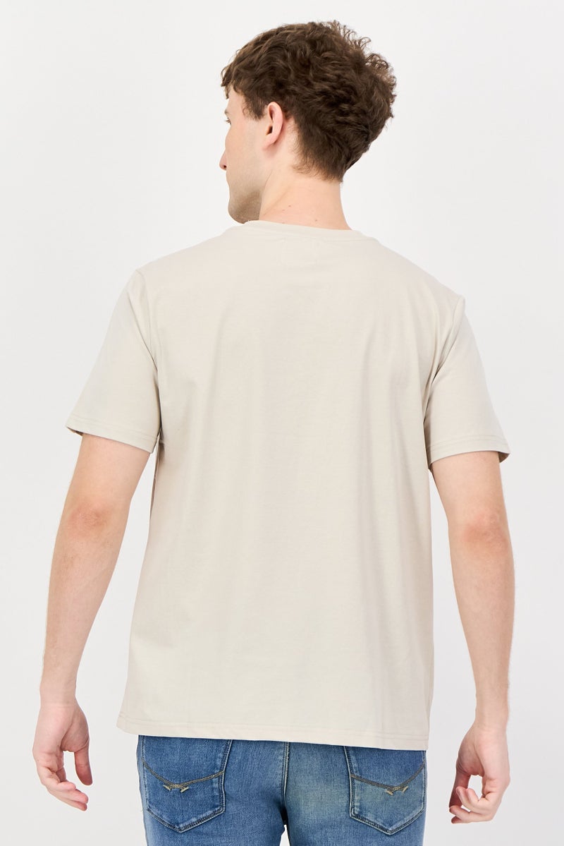 Fudo Men Regular Fit Crew Neck Short Sleeve Solid T-Shirt, Beige - Image 2