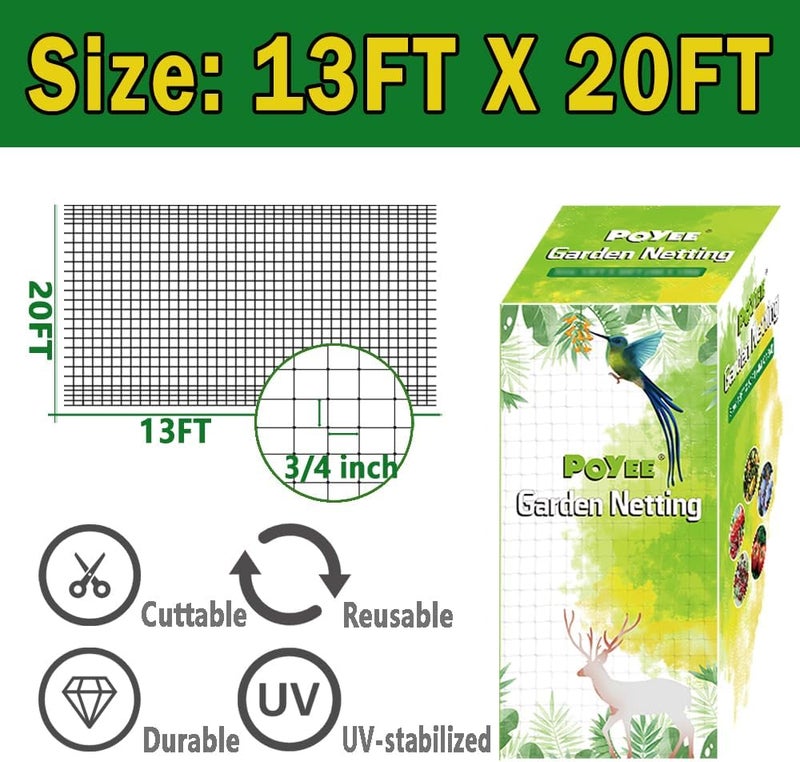 POYEE Bird Netting for Garden 13x20FT Garden Netting for Fruit Tree Blueberry Bushes Strawberry Plants Netting Cover for Garden Protection Anti Bird Deer Squirrel and Other Animals - Image 2