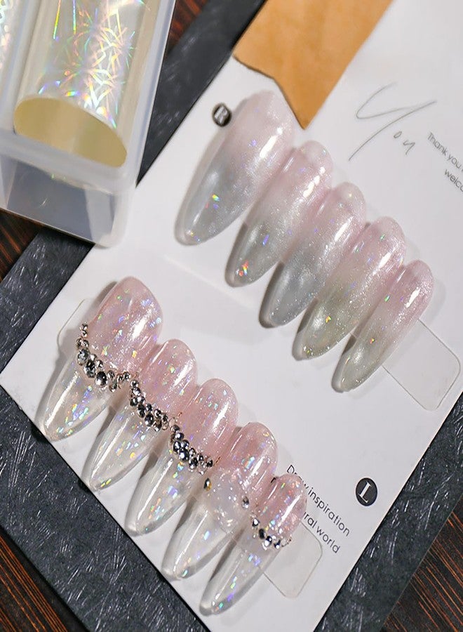 BYJKYEN 10Pcs Aurora Nail Foil Laser Nail Transfer Foil for Long Short Acrylic Nails Starry Sky Holographic Nail Art Stickers DIY Manicure Decoration Design Stickers Decals for Women - Image 2