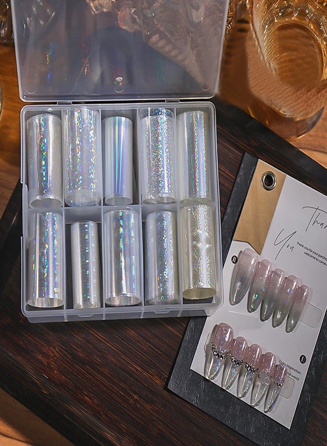 BYJKYEN 10Pcs Aurora Nail Foil Laser Nail Transfer Foil for Long Short Acrylic Nails Starry Sky Holographic Nail Art Stickers DIY Manicure Decoration Design Stickers Decals for Women - Image 4