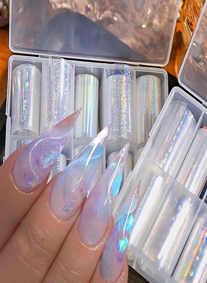 BYJKYEN 10Pcs Aurora Nail Foil Laser Nail Transfer Foil for Long Short Acrylic Nails Starry Sky Holographic Nail Art Stickers DIY Manicure Decoration Design Stickers Decals for Women - Image 1