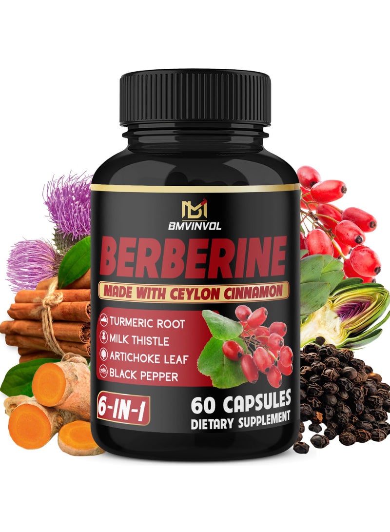 BMVINVOL Berberine with Ceylon Cinnamon, Turmeric, Milk Thistle, Artichoke, Black Pepper - 60 Count - Pack of 1 - Image 1