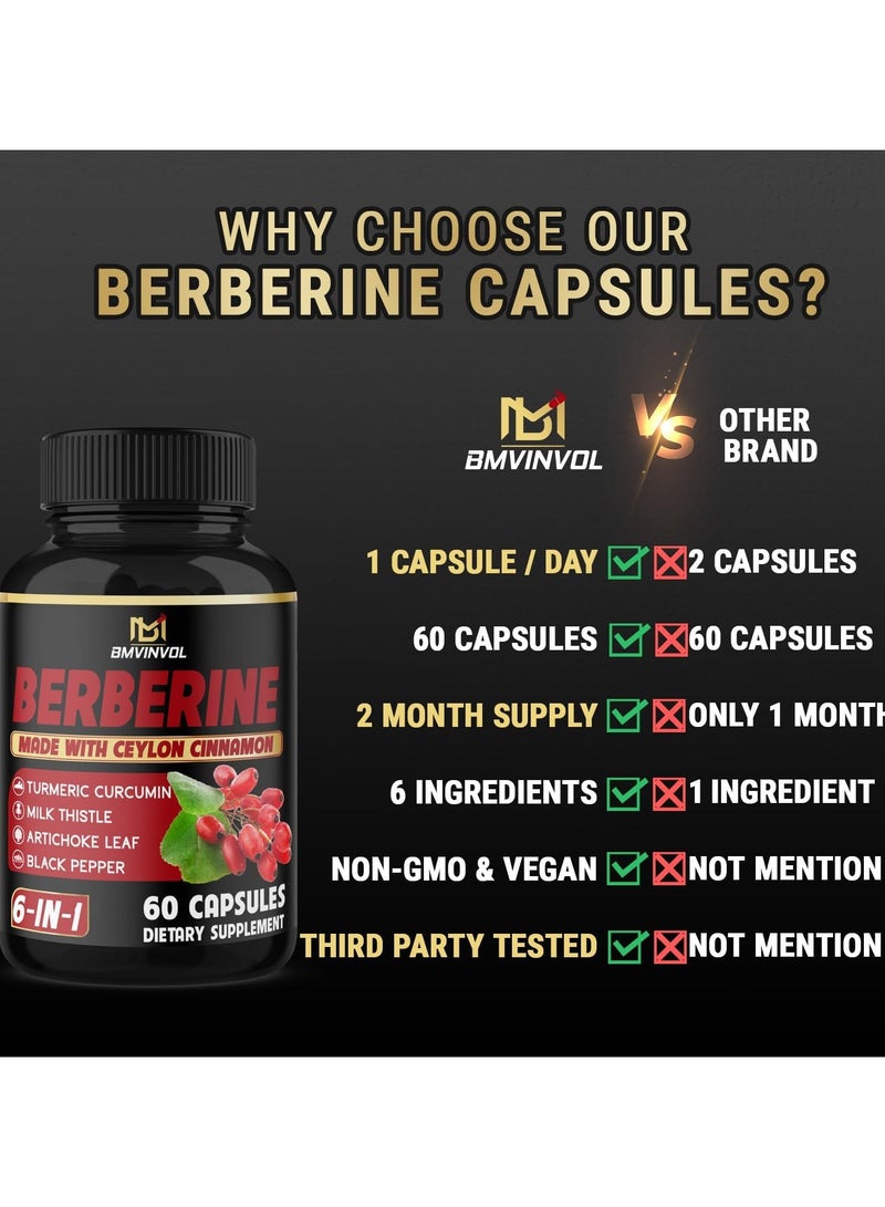 BMVINVOL Berberine with Ceylon Cinnamon, Turmeric, Milk Thistle, Artichoke, Black Pepper - 60 Count - Pack of 1 - Image 2