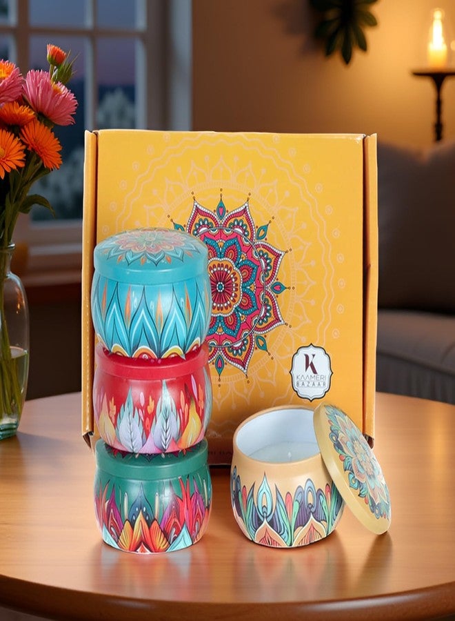 شموع معطرة من كاميري بازار، برائحة ماندالا، في برطمانات معدنية لتزيين ديوالي (عبوة من 4 قطع، قابلة لإعادة الاستخدام) - Image 3