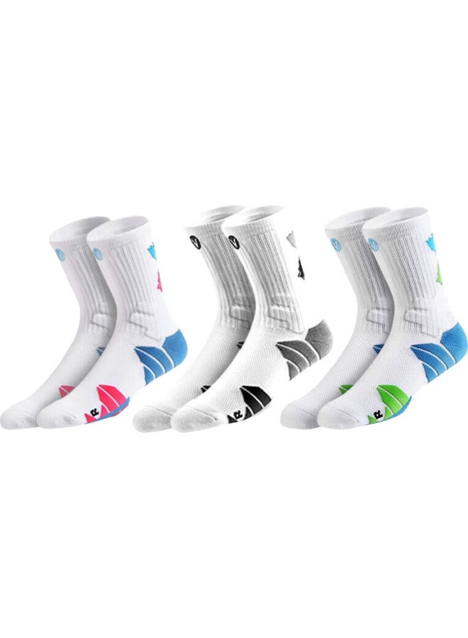 VEIDOORN Basketball Socks Sweat-Absorbent Anti-Slip Towel Bottom Sports Socks Men And Women Long Tube Breathable Anti-Friction Pressure-Enhanced Style 3 Pairs Pack R - Image 3