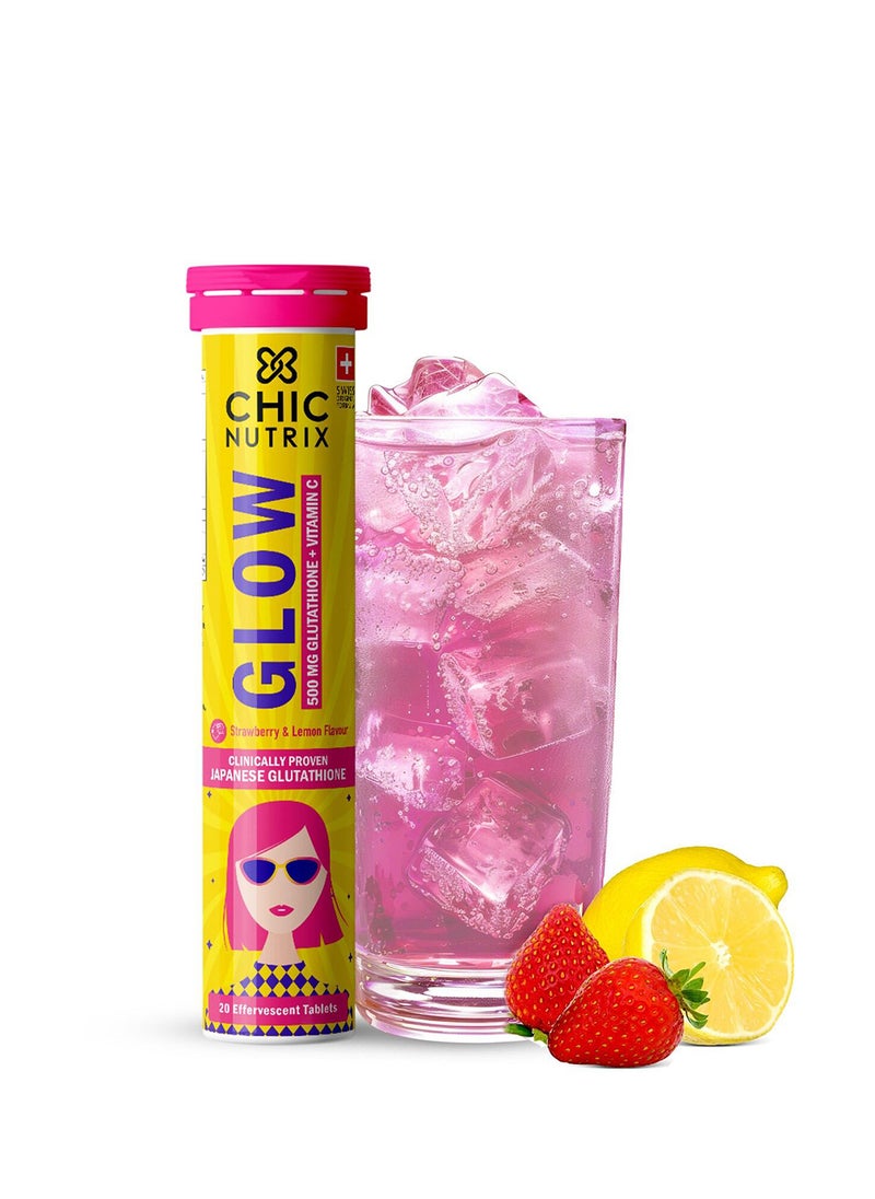 CHICNUTRIX Glow for Skin Radiant & Even-toned skin - 20 Effervescent Tablets - Strawberry & Lemon Flavour  - Image 1