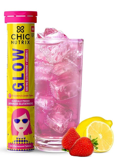Glow - Japanese Glutathione & Vit. C for skin radiance & even tone - 20 Effervescent Tablets, Strawberry-Lemon flavour