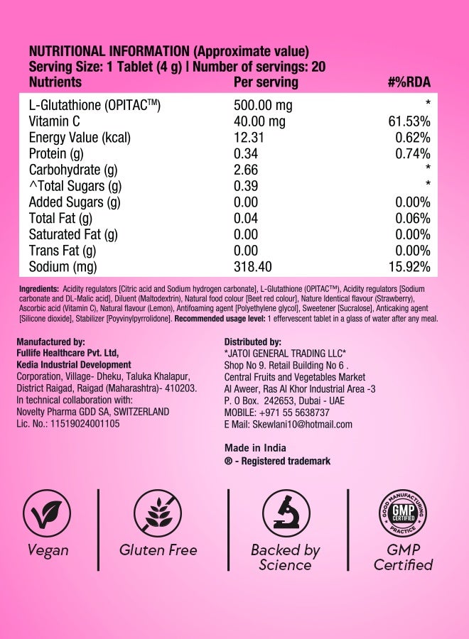 CHICNUTRIX Glow - Japanese Glutathione & Vit. C for skin radiance & even tone - 20 Effervescent Tablets, Strawberry-Lemon flavour - Image 3