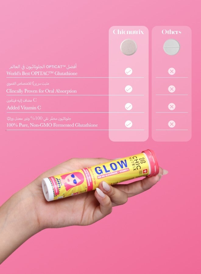 CHICNUTRIX Glow - Japanese Glutathione & Vit. C for skin radiance & even  tone - 20 Effervescent Tablets, Strawberry-Lemon flavour | Best Price  Kuwait