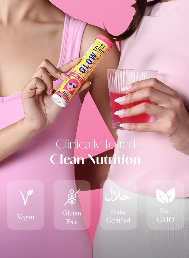 CHICNUTRIX Glow - Japanese Glutathione & Vit. C for skin radiance & even tone - 20 Effervescent Tablets, Strawberry-Lemon flavour - Image 4