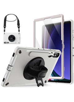 Case For Samsung Galaxy Tab S9 Plus 12.4 Inch With Built In Screen Protector And S Pen Holder Heavy Duty Rugged Shockproof Protective Tablet Cover 360 Rotating Hand Strap Stand Beige