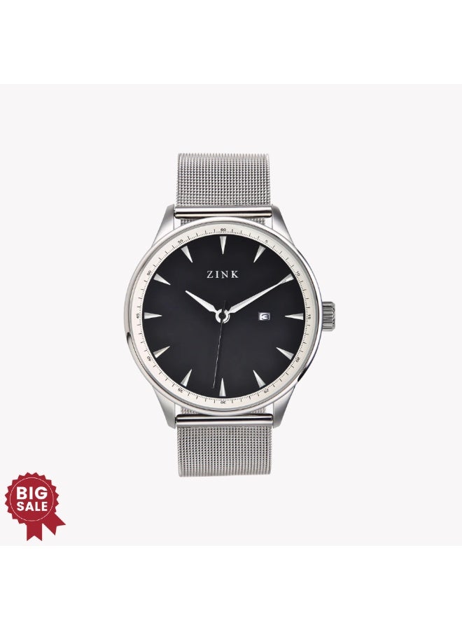 زنك ساعة رجالية من ZINK بحركة كوارتز وميناء أسود من الفولاذ المقاوم للصدأ | ZK127G1MS-26 - Image 1