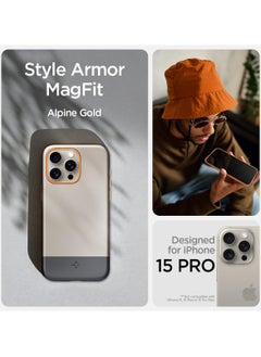 Spigen غطاء حماية مغناطيسي من Style Armor MagFit لهاتف iPhone 15 PRO متوافق مع MagSafe [حماية من الدرجة العسكرية] - ذهبي جبال الألب  - Image 3