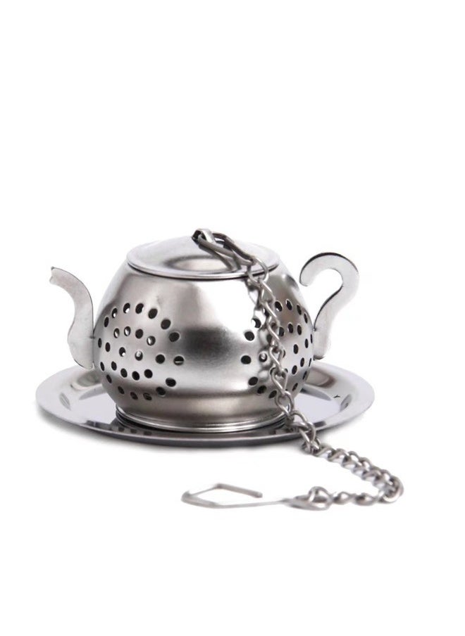 yongsheng 2-Piece Practical Tea-Strainer Set Silver, Tea Infuser For Loose, Tea Steeper Stainless Steel, Tea Strainer With Lid And Drip Tray, Reusable Tea Filter Mesh Loose Leaf Strainer  - Image 1