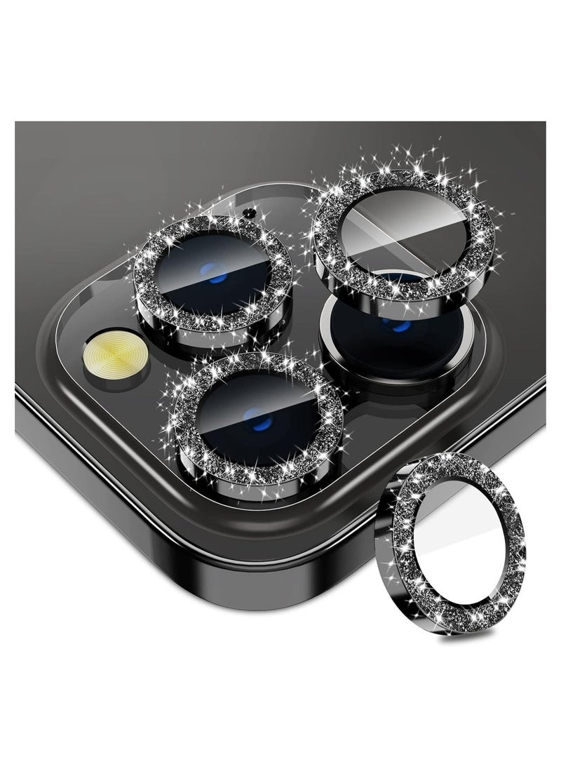ELTRAZONE iPhone 15 Pro - iPhone 15 Pro Max Camera Lens Protector, 9H Tempered Glass Camera Cover Screen Protector Metal Individual Ring for iPhone 15 Pro 6.1 inch iPhone 15 Pro Max 6.7 inch[Glitter](Black Tita - Image 1