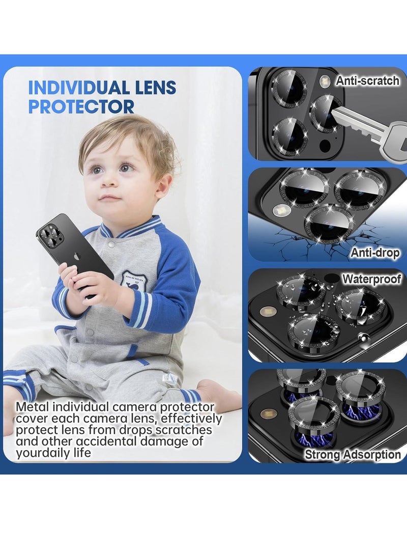 ELTRAZONE iPhone 15 Pro - iPhone 15 Pro Max Camera Lens Protector, 9H Tempered Glass Camera Cover Screen Protector Metal Individual Ring for iPhone 15 Pro 6.1 inch iPhone 15 Pro Max 6.7 inch[Glitter](Black Tita - Image 3