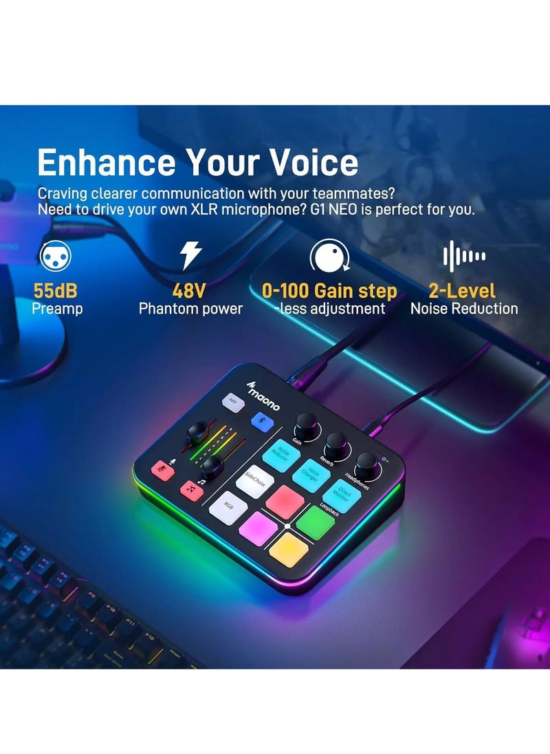 G1 NEO Gaming Audio Mixer Interface ,with Pro-preamp, RGB, Bluetooth, 48V Phantom Power