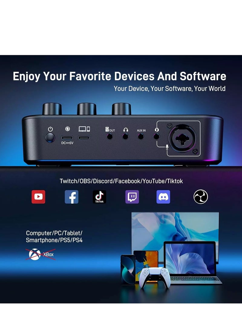G1 NEO Gaming Audio Mixer Interface ,with Pro-preamp, RGB, Bluetooth, 48V Phantom Power