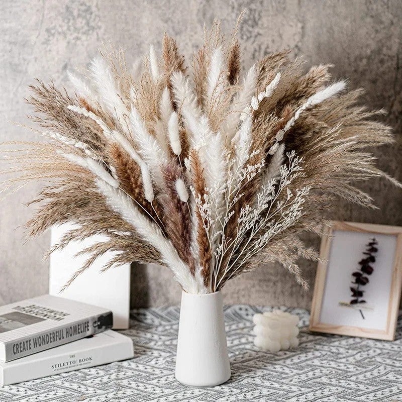 Bluejw Bohemian Pampas Grass Bouquet - Mixed Reeds Dried Flowers for Boho Home Decor, Office, Shop - Natural Dried Plants Arrangement - Image 2