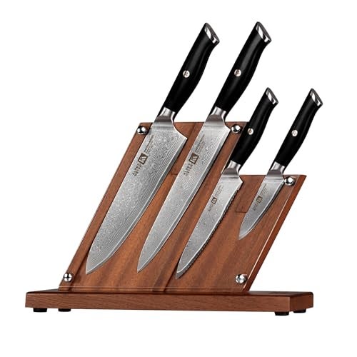 Klaus Meyer 5 Piece Damascus Knife Block Set, 67-Layer High Carbon Damascus Steel, Ultra-Sharp Kitchen Knife Set with Magnetic Wooden Block - Image 1