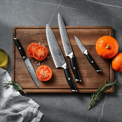 Klaus Meyer 5 Piece Damascus Knife Block Set, 67-Layer High Carbon Damascus Steel, Ultra-Sharp Kitchen Knife Set with Magnetic Wooden Block - Image 4