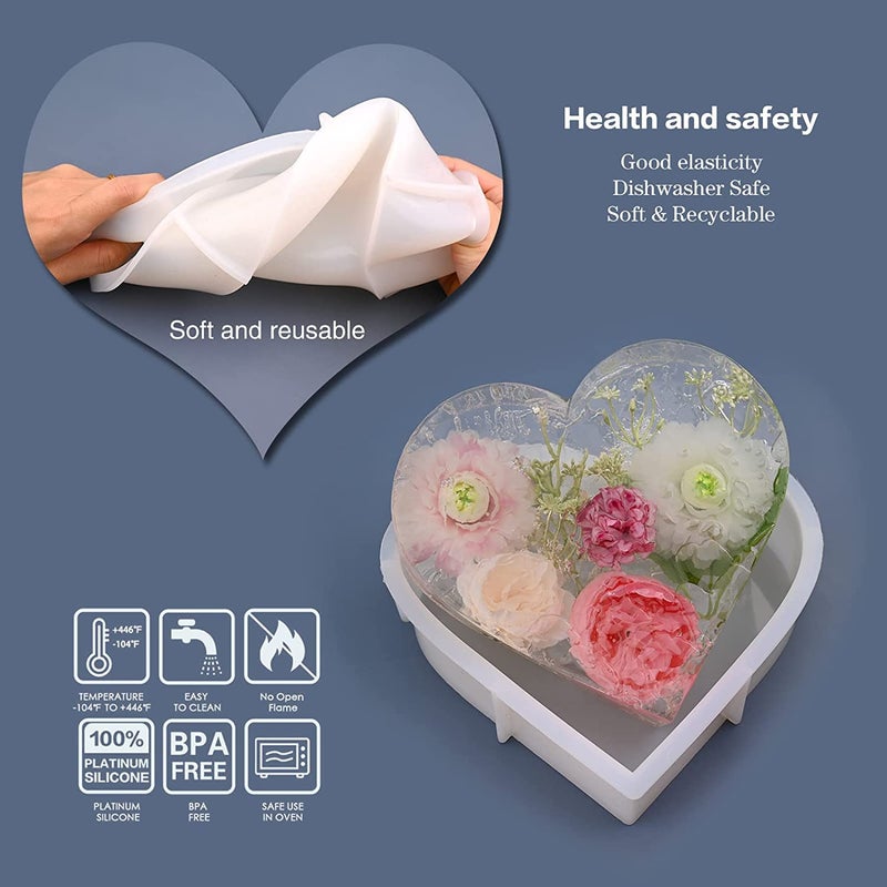 ARTOOL Heart Shape Resin Deep Casting Mold Creative DIY Flower Preservative Silicone Mold Epoxy UV Resin Art Mould 8.3x7.3 Inch 2 Inch Depth (B50) - Image 4