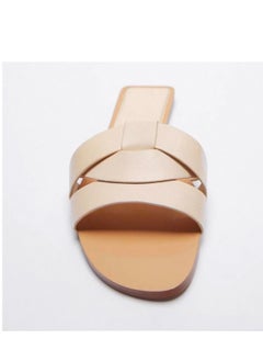 Zara Women Flat Sandals Stone Pattern Beige with Cross Straps  - Image 2