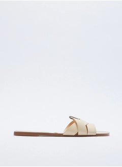 Zara Women Flat Sandals Stone Pattern Beige with Cross Straps  - Image 1