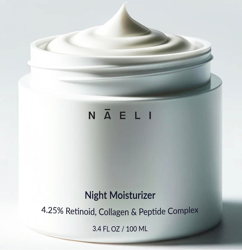 NAELI Retinoid Cream - 4.25% Retinol Night Moisturizer for Face & Neck with Collagen, Peptides & Hyaluronic Acid - Anti Aging Wrinkle Cream, Improves Skin Tone & Texture, 3.4 oz - Image 1