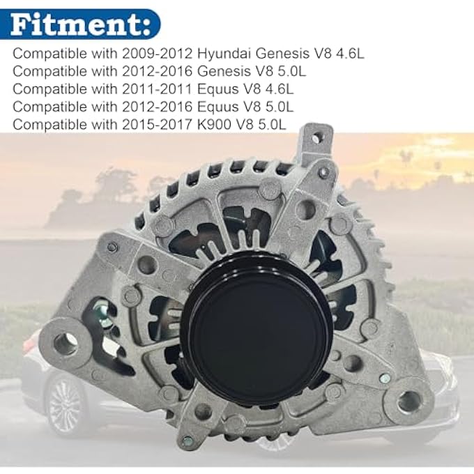 sen SHOW 11353N Alternator 180A Compatible with 2009-2016 Hyundai Genesis, 2011-2016 Equus2015-2017 K900, V8 4.6L 5.0L Replacement 37300-3F020 - Image 3