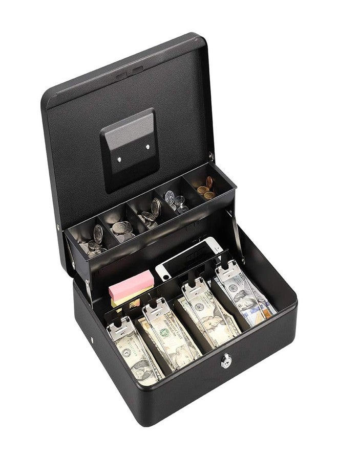 SKYLUME® Metal Cash Box Lockable Money, Coin and Note Security Box Large Cash Box with Lock - New Metal Money Tin 100% Safe, 30 cm x 24 cm x 9 cm, Black - Image 1
