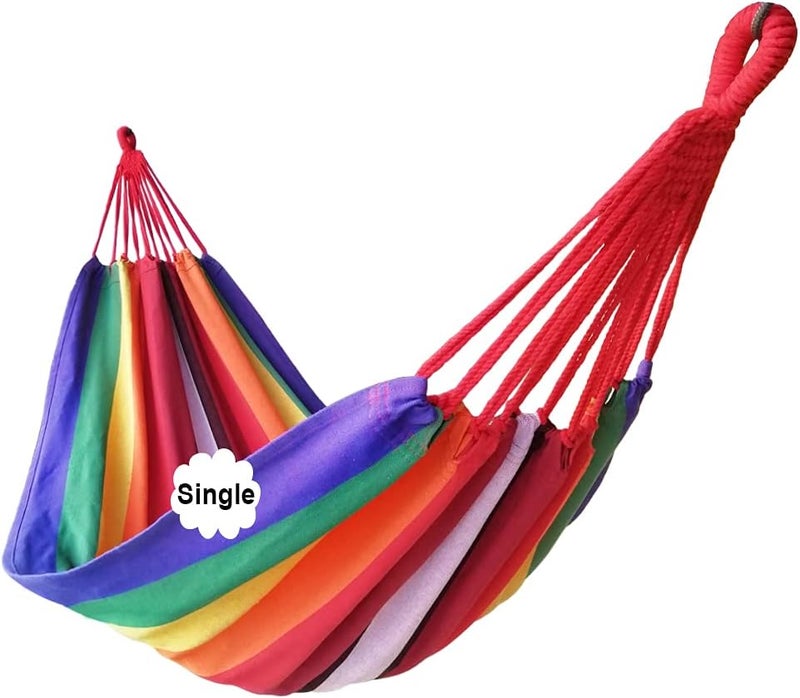 GOCAN Brazilian Single Hammock 1 Person Canvas 200X100cm Total Length 310cm Load 250kg Cotton Hammock for Patio Porch Garden Backyard Lounging Outdoor and Indoor (Full color) - Image 1