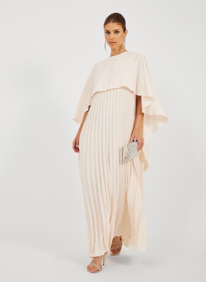 Styli Solid Pleated Cape Sleeve A-Line Maxi Dress  - Image 2