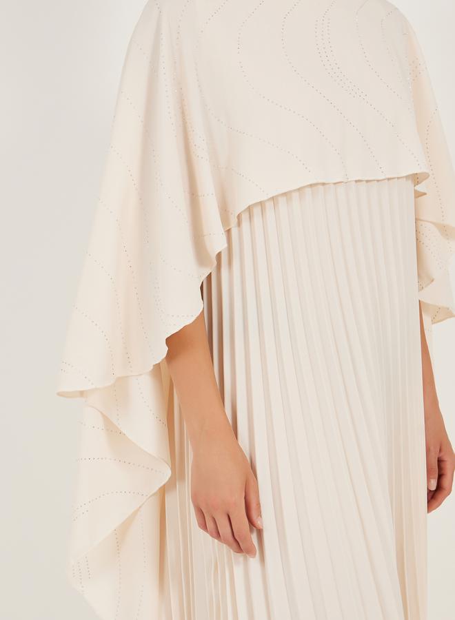 Styli Solid Pleated Cape Sleeve A-Line Maxi Dress  - Image 4