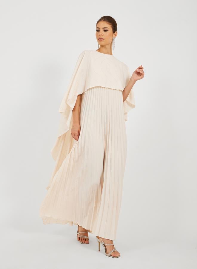 Styli Solid Pleated Cape Sleeve A-Line Maxi Dress  - Image 3