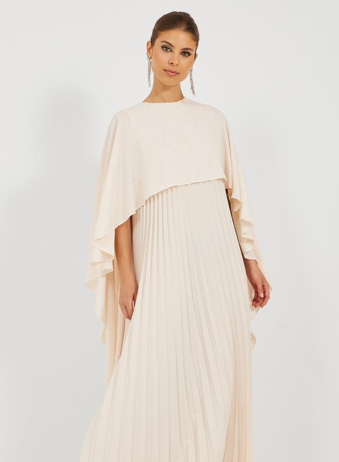 Styli Solid Pleated Cape Sleeve A-Line Maxi Dress  - Image 5