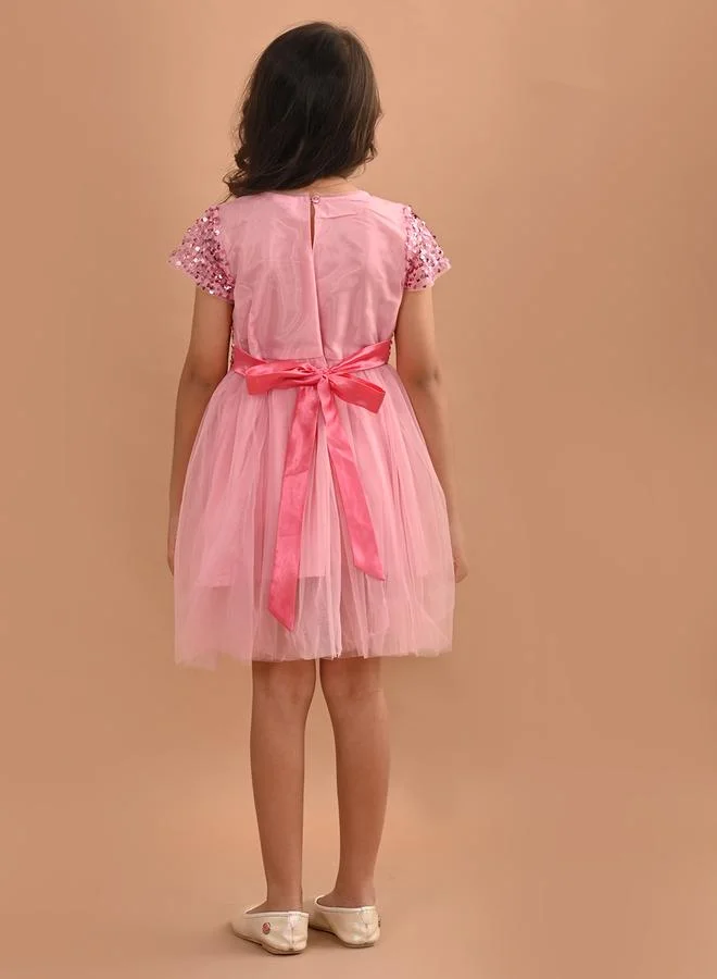 LILPICKS Sequin Bow Detail Mesh Tulle Dress