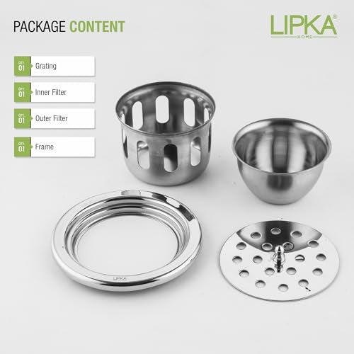 LIPKA Round Floor Drain | 304-Grade Stainless Steel Drain Jali | 4 Inches |Bathroom Floor Drainer with Cockroach Trap/Jali & Lid | Silver - Image 5